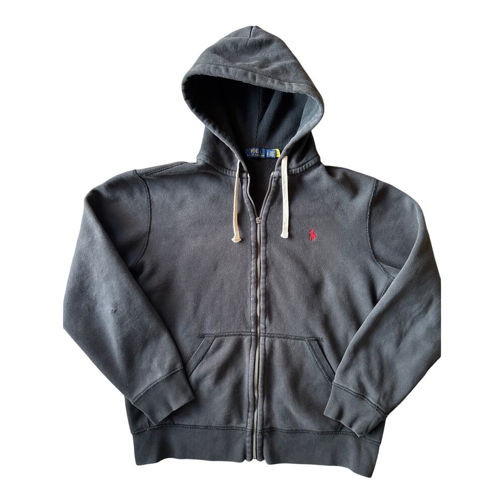 Polo Ralph Lauren L Faded Black Reverse Weave Full Zip Hoodie Sweat Jacket